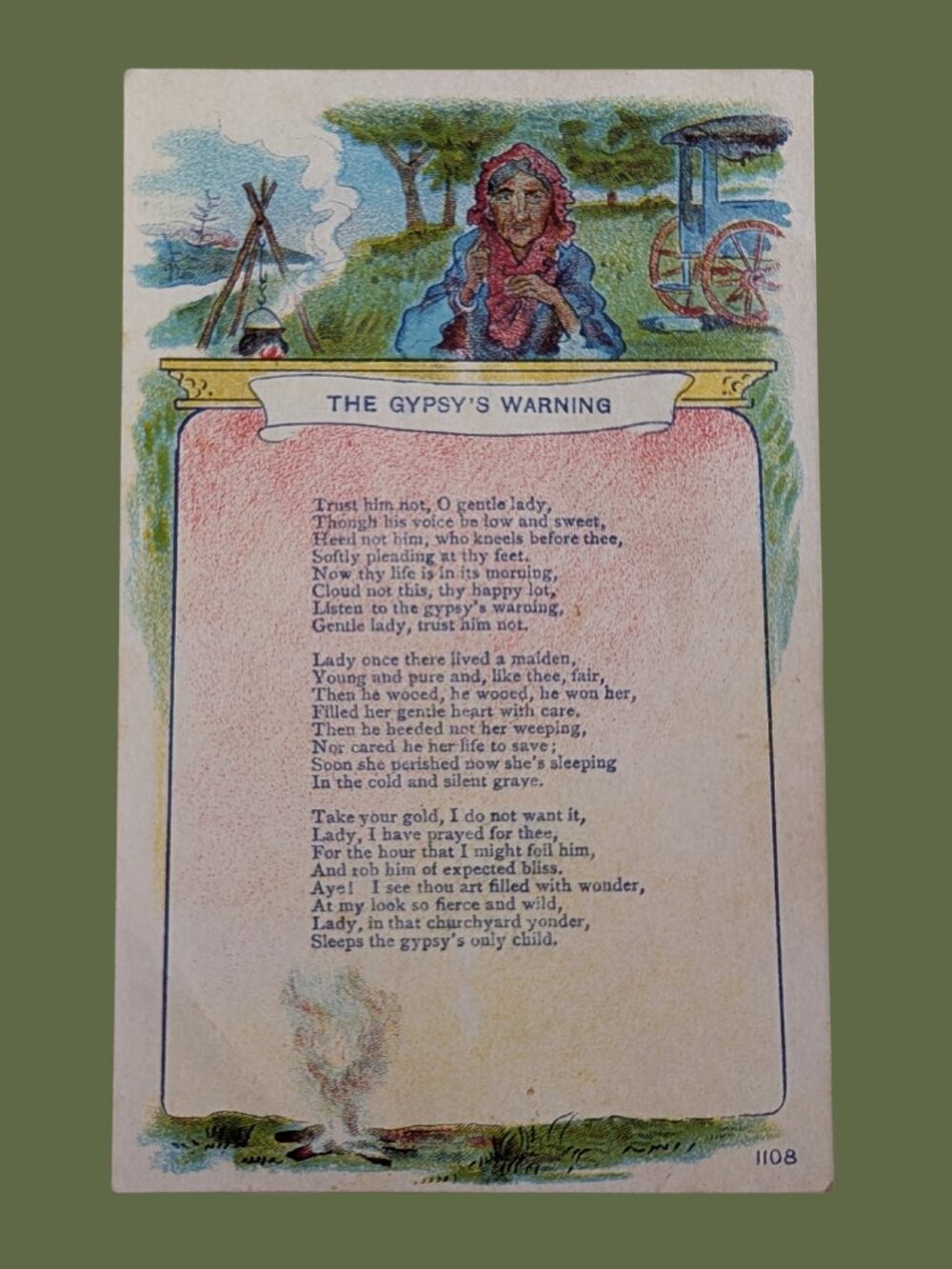 10/$25 Vintage Blank Gypsy Poem Postcard Ephemera